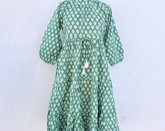 Boho Cotton Gauze Dress | Block Print Tiered Dress