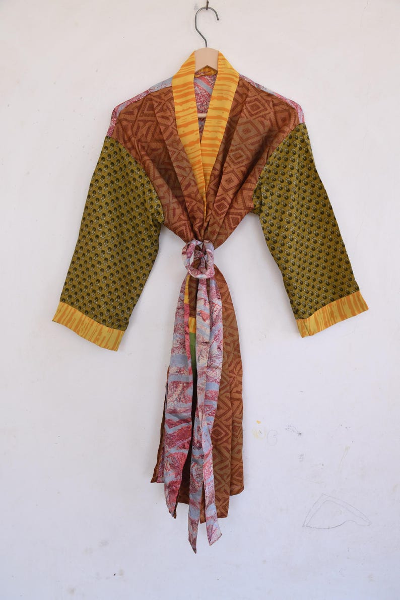 Upcycled Old Robe Upcycled Vintage Silk Saree Kimono Robe, One of a Kind Boho Silk Jacket ...