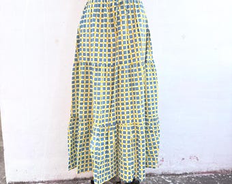 Handmade Block Print Cotton Maxi Skirt: Earth Tone Boho Style