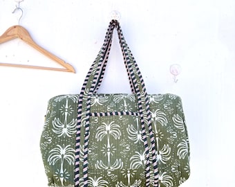 Hand Block Print Cotton Quilted Tote Bag | Indian Shoulder Bag