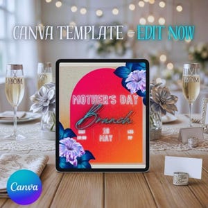 Mothers Day Brunch Invitation, Tropical Floral Party Invite, Pink Orange Summer Canva Template, Luxury Digital RSVP Pre-pay Evite DIY