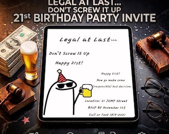 21st Birthday Invitation Editable Canva Template, Modern Black & Gold Party Invite, Digital Download, Twenty First Birthday
