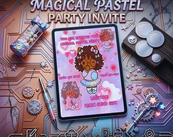 Pastell Kawaii Geburtstagseinladung Vorlage Cute Pink Bow Party Invite Bearbeitbare Canva Download