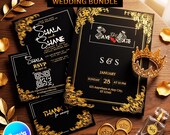Black Gold Wedding Invitation Bundle Editable Canva Royal Luxury Invite Instant Download