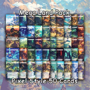 Mega EDH Land Pack 50 Cards |Unique Pixel Art Lands Custom Proxy Card Set