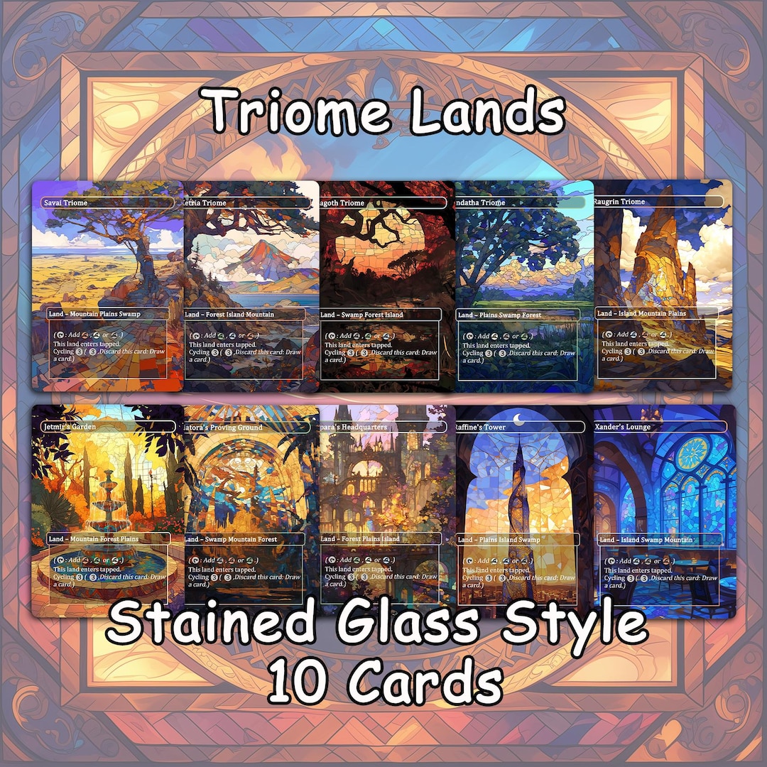 Triome Lands 10 Proxy Cards |stained Glass Style Lands Custom MTG Card ...