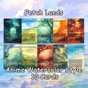 Fetch Lands 10 Proxy Karten | Anime Aquarell Style Lands Benutzerdefinierte MTG Karte