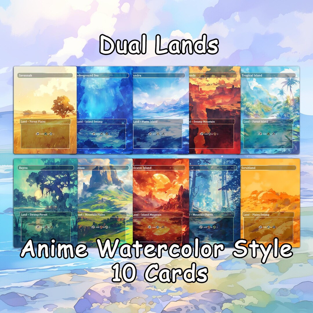 Dual Lands 10 Proxy Cards |anime Watercolor Style Lands Custom MTG Card ...
