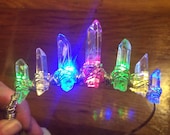 Little Light Up Tiara, LED crown, light up crown, raw crystal crown, boho headpiece, quartz crown, festival headpiece, burning man crown