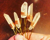 Crystal hair pin, Set of 5 crystal hair pin, raw crystal hair pin, frosted quartz hair accessory, bridal hair pin, wedding hair accessory