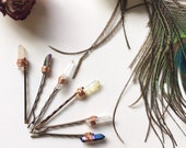 Set of 6 Crystal bobby pins, Quartz hair pins, aura quartz hair pins, wedding hair accessory, festival headpiece