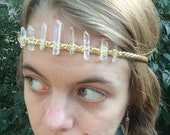 Golden Quartz headdress, crystal crown, quartz crystal headband, crystal cowboy hat band, gold crystal crown, crystal headband