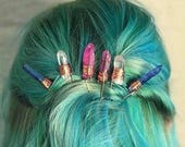 Set of 12 crystal hair pins, crystal hair clip, raw crystal hair pin, clear quartz hair pin, aura quartz crystal hair accessory
