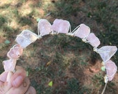 Aphrodite's Rose Crown, raw rose quartz crystal crown, quartz tiara, rose quartz crown, crystal headdress, fairy crown