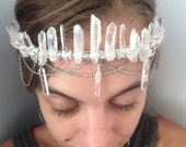Bohemian Angel Crown, aura quartz crystal crown, raw crystal beaded crown, beaded crystal headpieces, bridal crown, bridal hair accessory