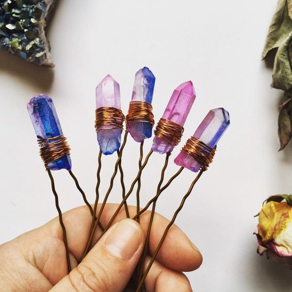 Cotton Candy Crystal Hair Pins Ombre Quartz Hair Pins Etsy