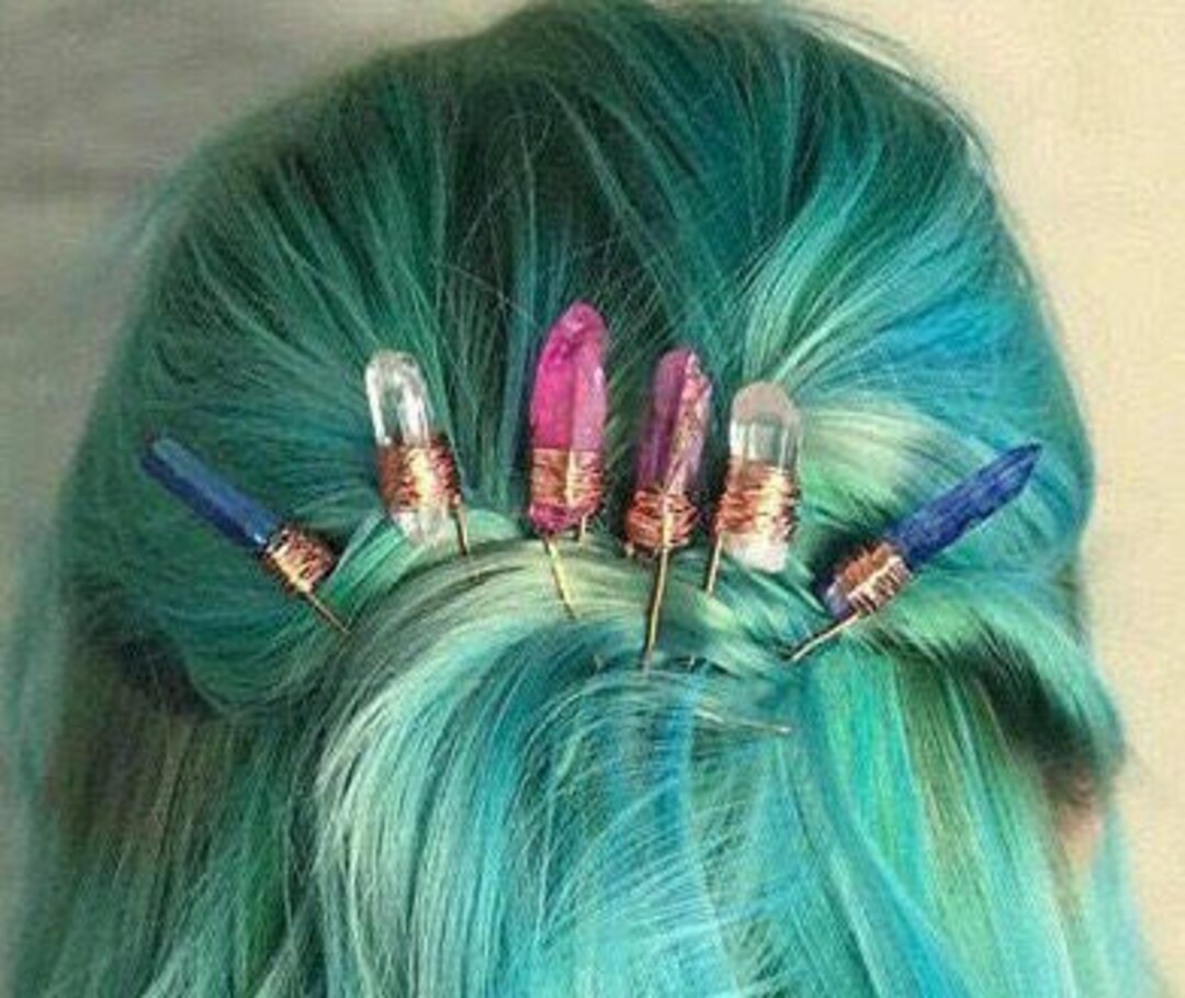 Set of 6 Aura Quartz Crystal Hair Pins Crystal Hair Pins Etsy Australia