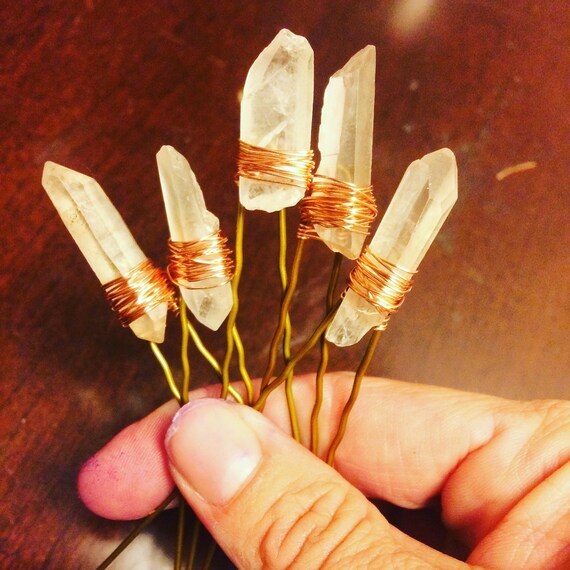 Crystal Hair Pin Set of 5 Crystal Hair Pin Raw Crystal Hair Etsy