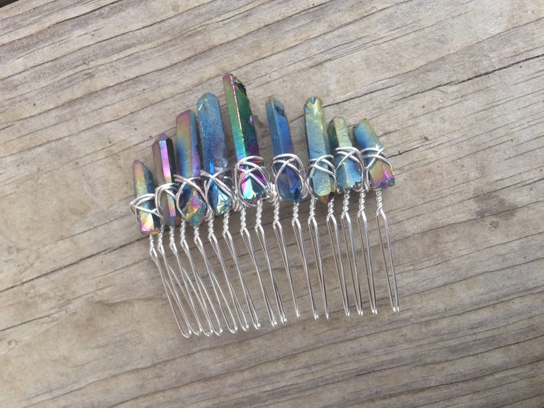 Rainbow quartz crystal hair comb quartz hair comb raw Etsy