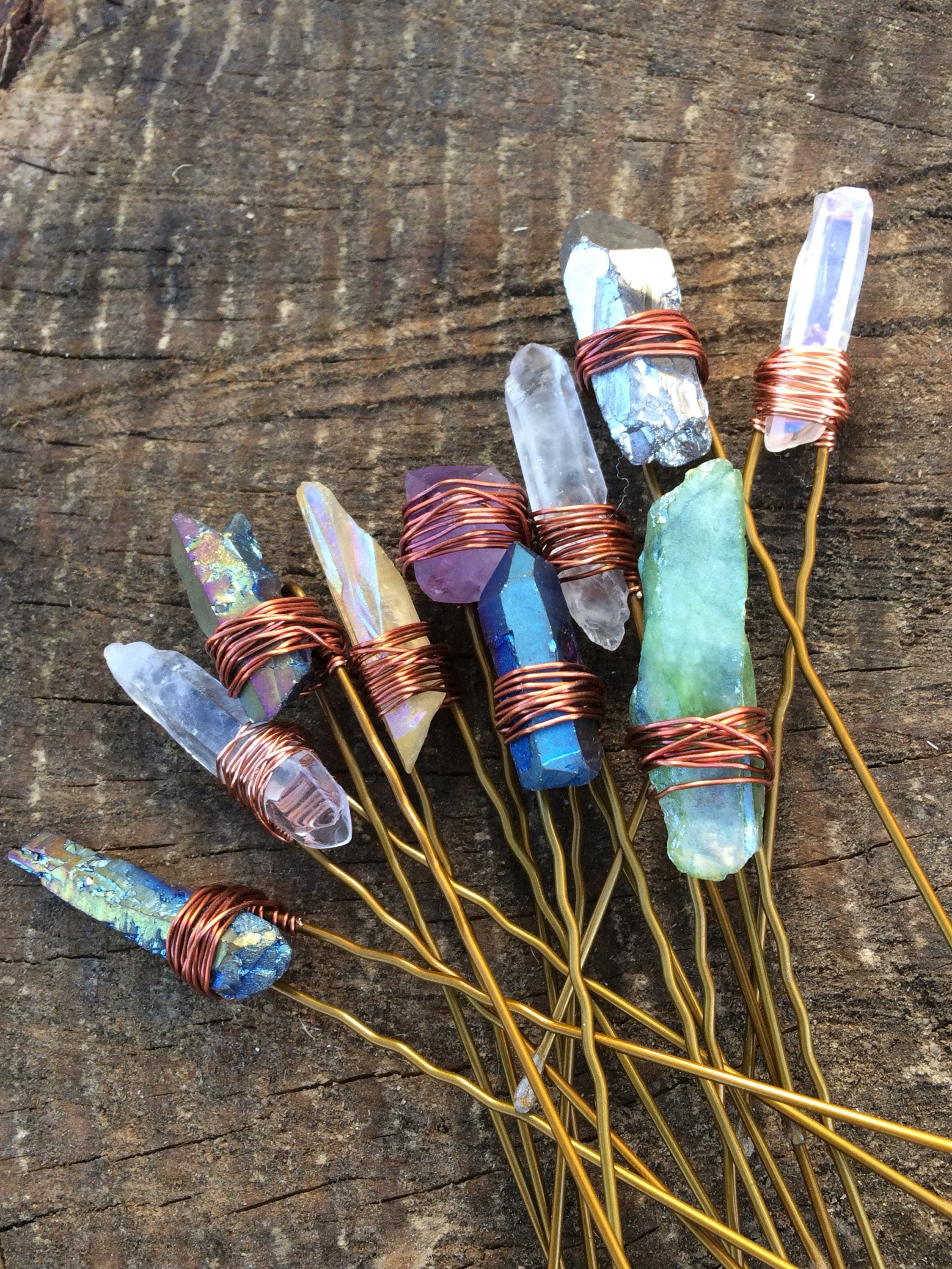 Set of 6 aura quartz crystal hair pins crystal hair pins Etsy