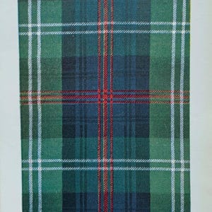 May include: A tartan pattern in green, blue, and red, with white stripes forming a grid. The design is labelled "SUTHERLAND, ANCIENT". The pattern is a traditional Scottish design, often used for kilts and other garments.