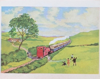 1970 original vintage c reginald dalby four little engines 'skarloey sees friends' printed book illustration