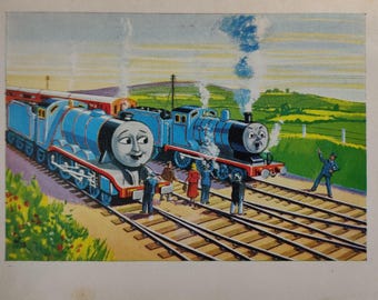 1960's and 70's original vintage c reginald dalby the three railway engines 'edward can't pull the train' printed book illustration