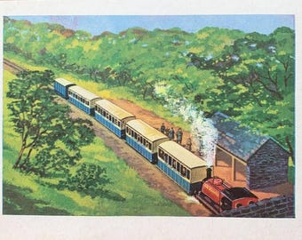 1970 original vintage c reginald dalby four little engines 'sir handel leaves the station' printed book illustration