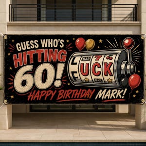 Funny 60th Birthday Casino Decor, Vintage Slot Machine Party Sign, Adult Milestone Gift for Dad, Husband or Friend
