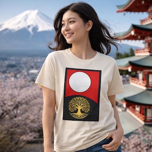 Tree of Life Moon T-Shirt Japan Style Zen Art Unisex Graphic Tee Spiritual Japanese Design