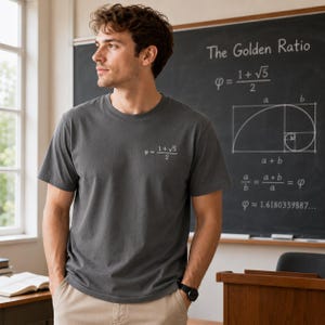 T-Shirt mit Goldenem Schnitt, Phi-Formel-Shirt, Geschenk für Mathematiklehrer, Geschenk für Ingenieure, Minimalistisches Mathematik-T-Shirt, Shirt für MINT-Studenten, Designergeschenk