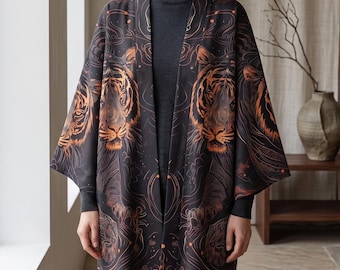 Uniseks kimonovest tijger – Japans zwart Haori Streetwear-jack