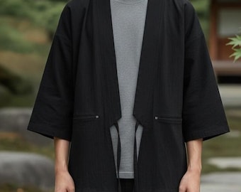 Men Japanese Kimono Shirt • Minimal Streetwear Cardigan • Lightweight Cotton Haori
