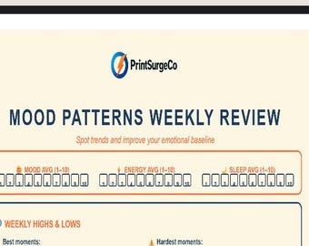 Mood Patterns Weekly Review – Emotional Trends Tracker & Coping Reflection Worksheet