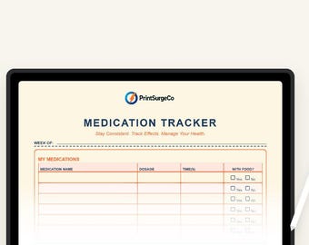 Medication Tracker | Weekly Medicine Log | Symptom & Side Effect Tracker | Printable Health Planner