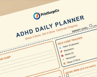 ADHD-dagplanner | Braindump, tijdsblokken, zelfzorgtracker | Productiviteit afdrukbaar (US Letter, A4, A5)