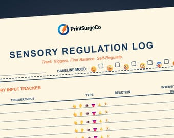 Sensory Regulation Log | Sensory Input Tracker, Preferences, Tools | ADHD & Autism Printable (US Letter, A4, A5)