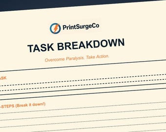 Task Breakdown Printable | Micro-Steps Worksheet | Includes US Letter, A4, A5 | Productivity PDF Instant Download