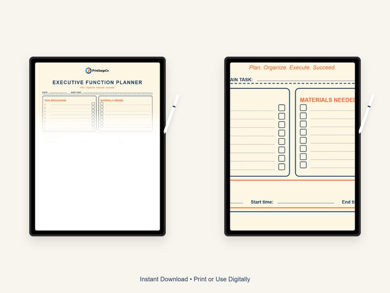 Planner uitvoerende functies | Taakverdeling, tijdplanning, uitvoeringstracker | Afdrukbaar ADHD-productiviteit (US Letter, A4, A5) afbeelding 1