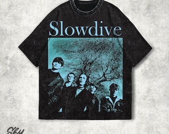 Slowdive Englische Rock Band T-Shirt mit großem Print und Stonewashed Oversized T-Shirt