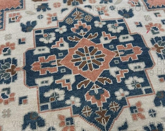 Hand-Knotted Wool Rug, Rust & Navy Geometric Design