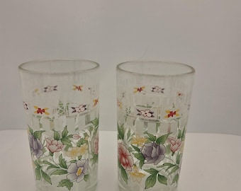 Vintage Floral And Colorful Juice Glasses Set Of 2