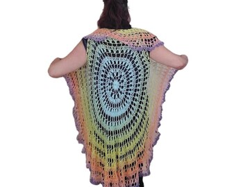 Circle, Mandala Vest, Cotton thread Yarn, Pastel colors, One size fits most, Casual, Coverup, Hand Crochet, Music Festival, Hippie
