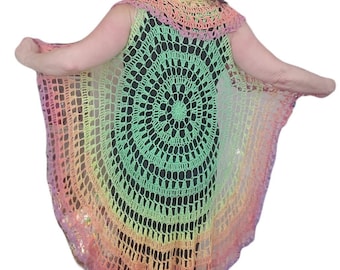 Mandala Circle Vest, Cotton Yarn, Hand Crochet, Coverup, One size fits Most, fashionable, Hippie, Boho,