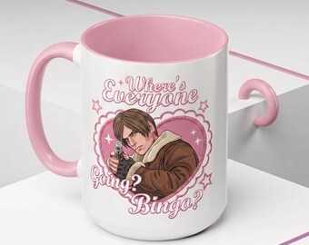 Limited Where's Everyone Going? Bingo Leon Kennedy Mug, Leon Kennedy Accent mug, Leon Kennedy RE9 Mug, RE9 Fan Cup, Resident Evil Requiemm