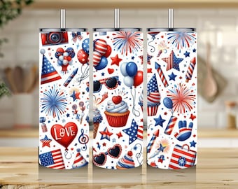 Patriotic 20oz Skinny Tumbler | Red White & Blue Summer Cup | Fourth of July Tumbler | Cute Americana Drinkware