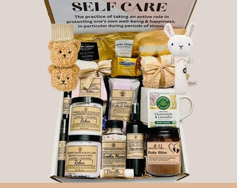 Deluxe New Mom & Baby Gift Box, Postpartum Care Package, New Mom Self Care Gift Basket, Baby Shower Gift for Mom to Be, Relax Gift Set