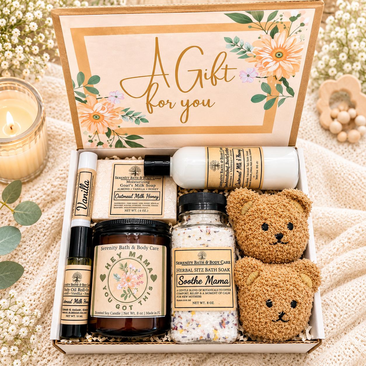 New Mom Self Care Gift Box, Postpartum Care Package, New Mom Spa Gift, Encouragement Gift for Mama, Baby Shower Gift Set