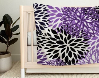 Floral Minky Baby Blanket: Purple Lavender Rose Nursery Blanket