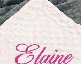 Pink or Purple Baby Girl Minky Dot Blanket with Gray Minky Dot Backing for New Baby, Baby Shower for Girl Gift